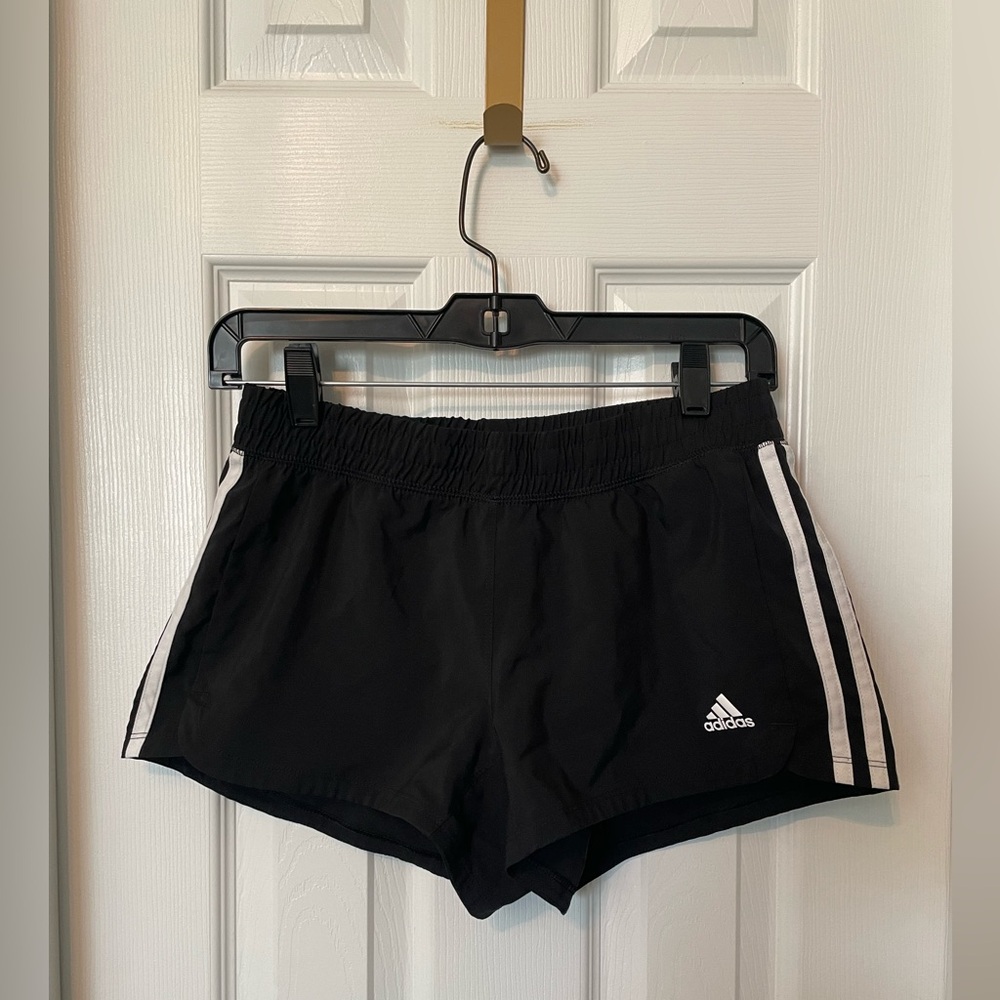 Adidas Women's Pacer 3-Stripes Woven Shorts in black with white stripes - Picture 2 of 5